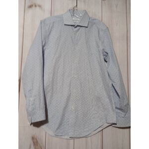Calvin Klein Shirt Men's 15.5 Slim Fit White Blue Button Front Long Sleeve perfo